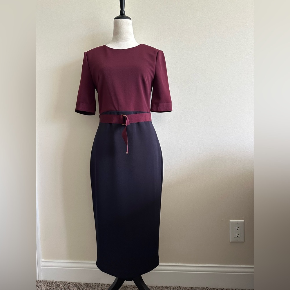Ted Baker London Burgundy and Navy Midi Dress